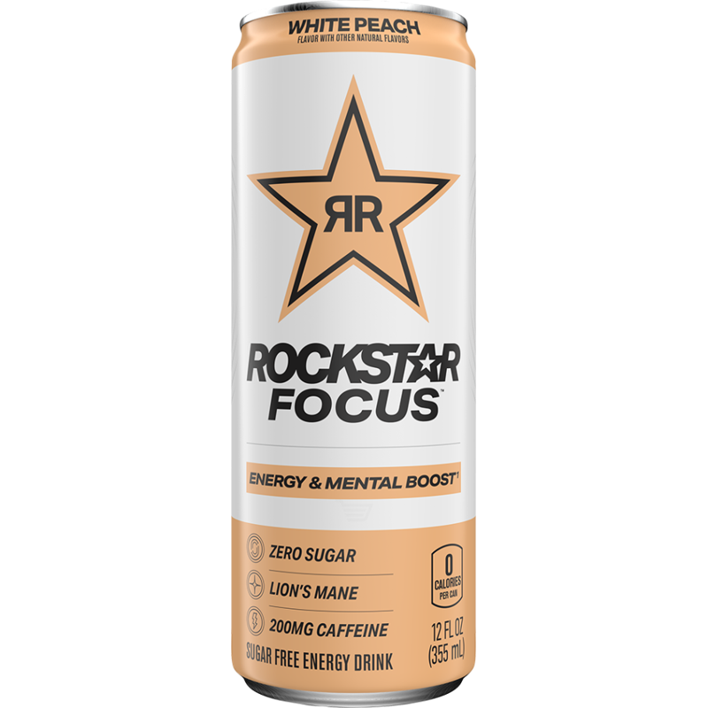 Rockstar Focus Sugar Free Energy Drink - White Peach 12oz Can