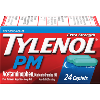 Tylenol PM Extra Strength Acetaminophen Caplets, 500 Mg 24 Pack Box