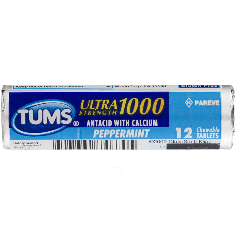 Tums Ultra Strength Peppermint Antacid Chewable Tablets 12ct Roll