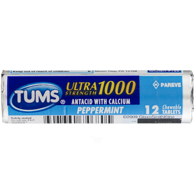 Tums Ultra Strength Peppermint Antacid Chewable Tablets 12ct Roll