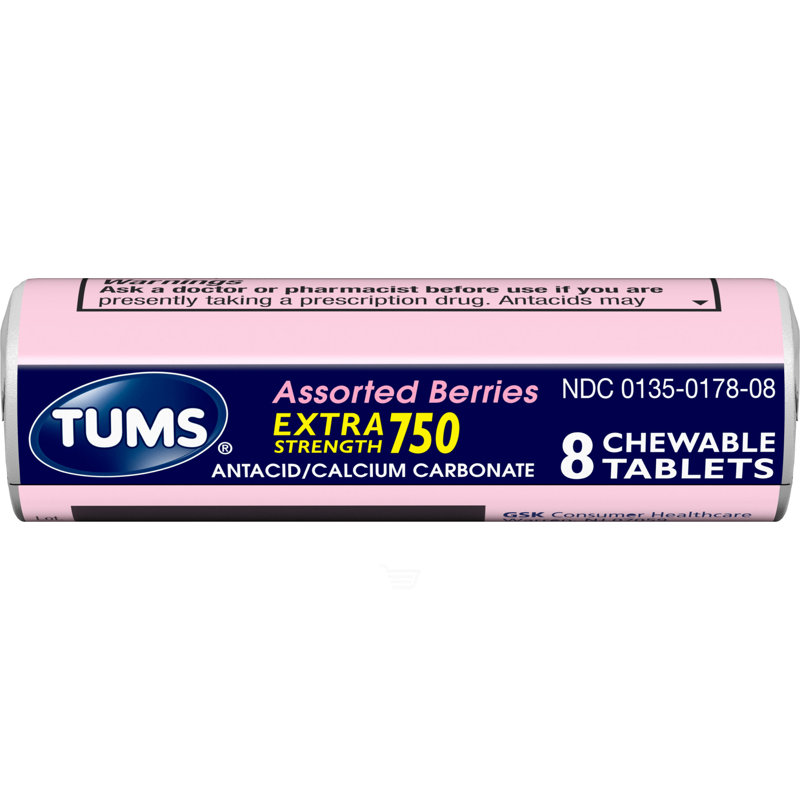 Tums Extra Strength 750 Assorted Berries Antacid Chewable Tablets 8 Ct Pack
