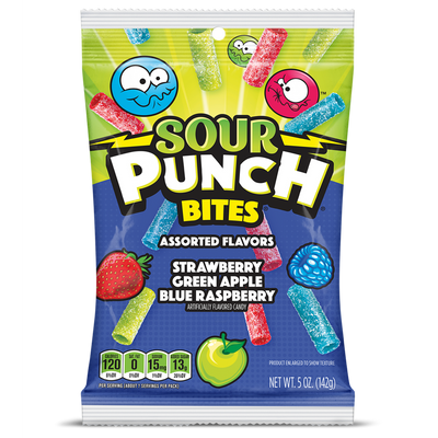 Sour Punch Bites, Assorted Flavors Chewy Candy, 5oz Bag