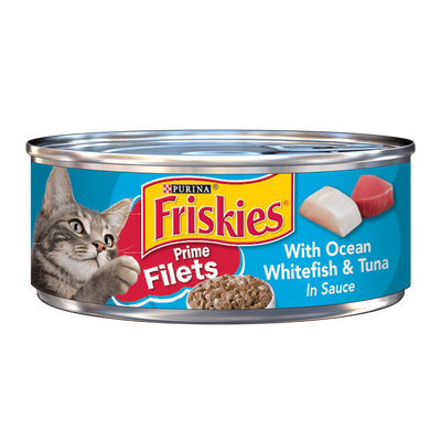 Friskies Purina Wet Cat Food Can - Prime Filets With Ocean Whitefish & Tuna In Sauce, 5.5oz Can
