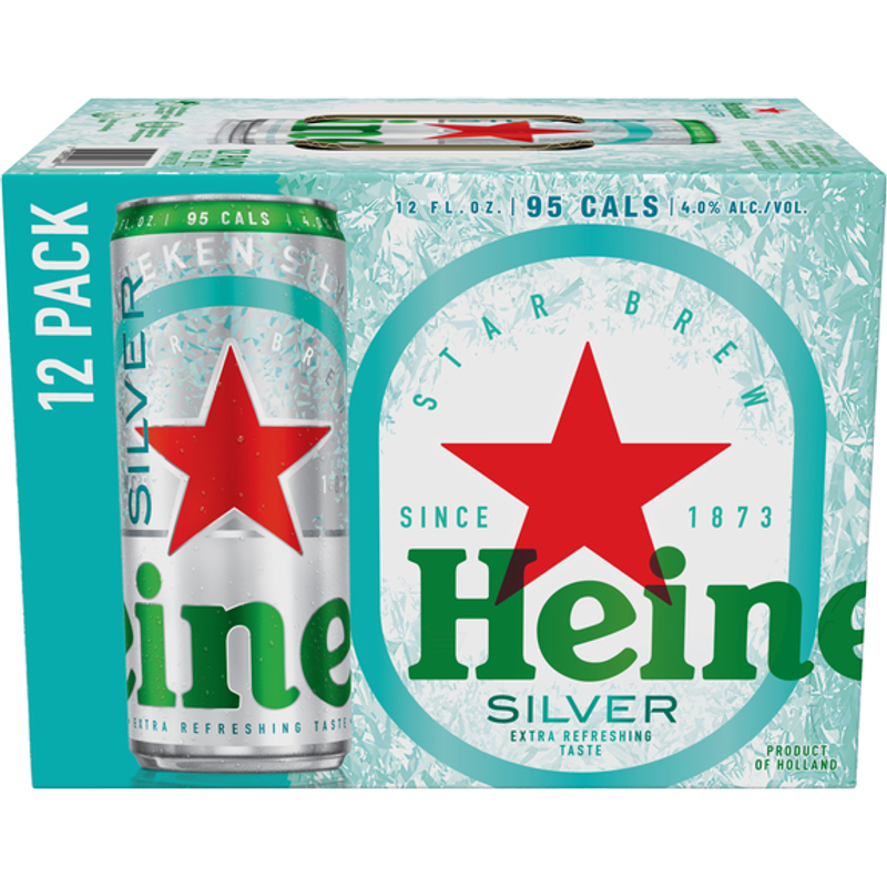 Heineken Beer, Silver, 12 Pack 12oz