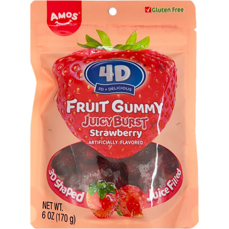 Amos Sweets 4D Gummy Strawberry 170g Bag