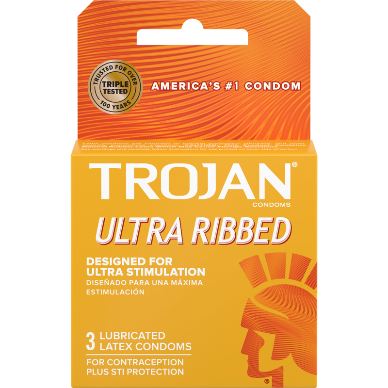 Trojan Stimulations Ultra Ribbed Lubricated Latex Condoms 3ct