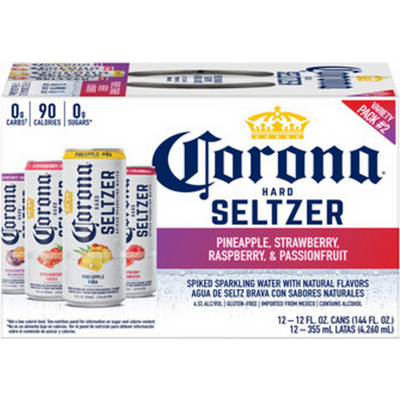 Corona Hard Seltzer Gluten Free Variety Pack 2 Spiked Sparkling Water 12x 12oz Cans