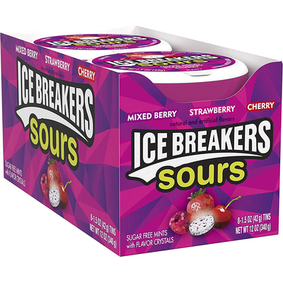 Icebreakers Sours Sugar Free Candy Mixed Berry, Strawberry, Cherry 1.5 oz Tin