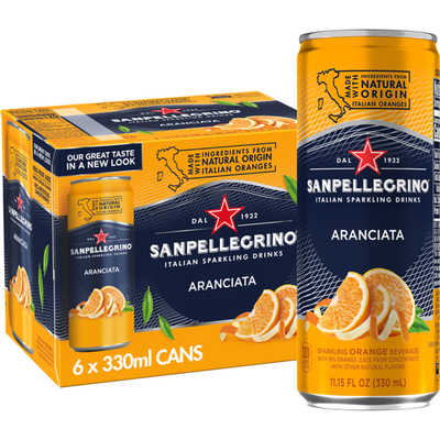 Sanpellegrino Italian Sparkling Drink Aranciata  6 pack 11.15 oz Cans