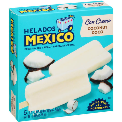 Helados Mexico Coco-Coconut Premium Ice Cream Bars 4oz Box