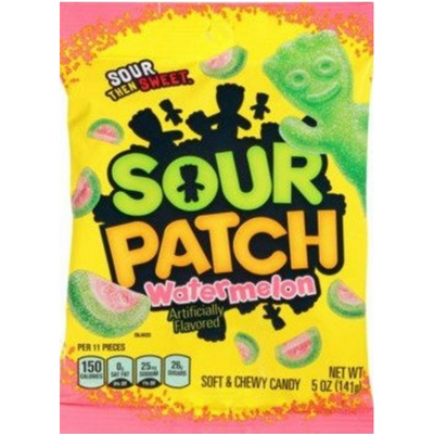 Sour Patch Soft & Chewy Candy Sour then Sweet Watermelon 5 oz Bag