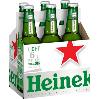 Heineken Premium Light Lager 6 Pack 12 oz Bottles
