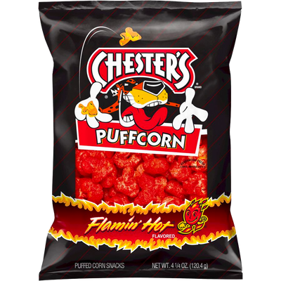 Chester's Puffcorn, Flamin' Hot Flavored, Puffed Corn Snacks