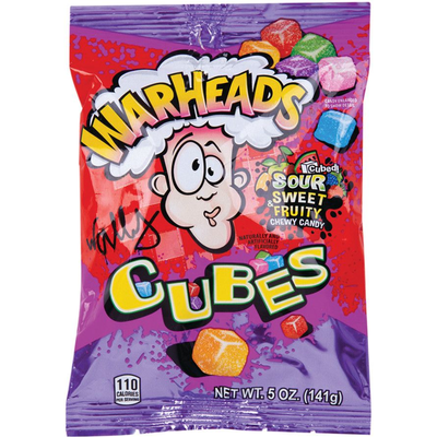 Warheads Chewy Cubes Candy Cherry 5oz Bag