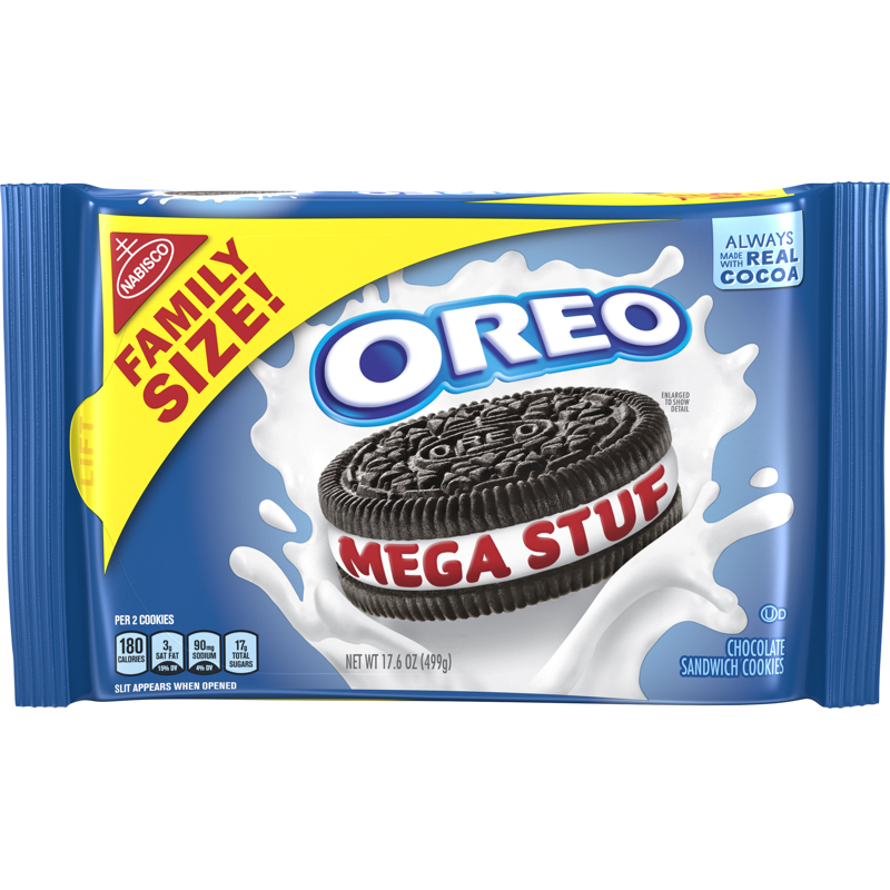 Oreo Family Size Mega Stuf Chocolate Sandwich Cookies 17.6 Oz 17.6oz Bag