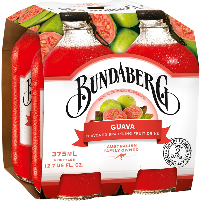 Bundaberg Guava Flavored Sparkling Fruit Drink 4 Pack 375mL Bottles