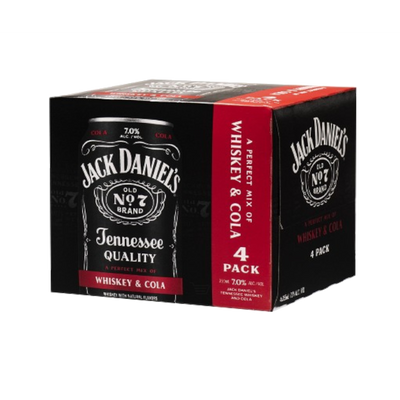 Jack Daniel's Daniel`s & Zero Sugar Coca Cola Cocktail Whiskey 4 Pack 12oz Cans