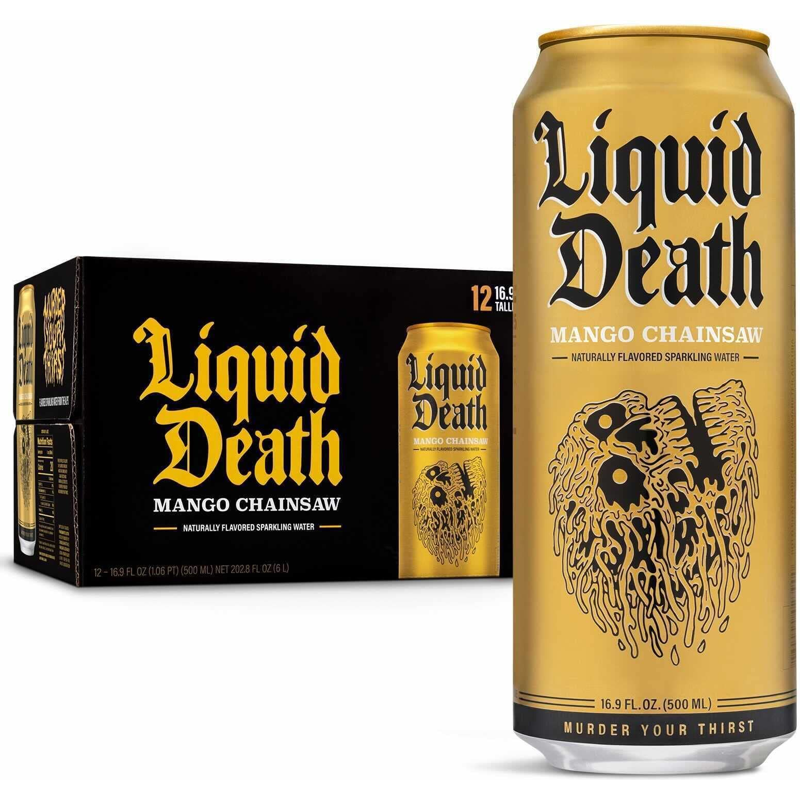 Liquid Death Sparkling Water, Mango Chainsaw Flavored 19.2oz Can